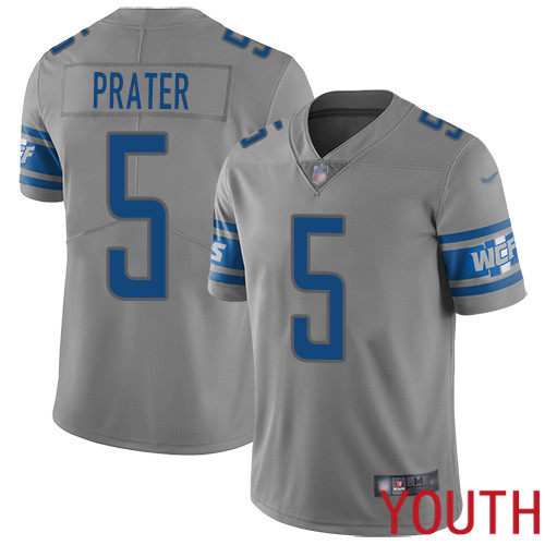 Detroit Lions Limited Gray Youth Matt Prater Jersey NFL Football #5 Inverted Legend